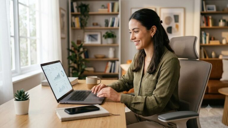Young woman learning how to earn money online using a laptop